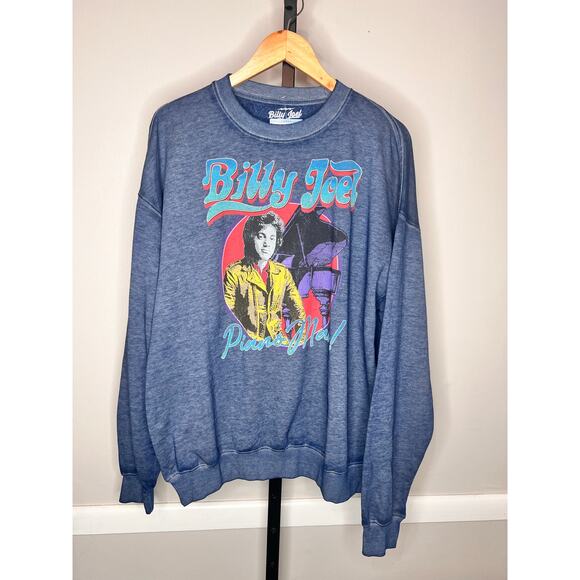 Billy Joel "Piano Man" Dropped Shoulder Fleece Graphic Sweatshirt Blue Large NWT - Picture 4 of 10